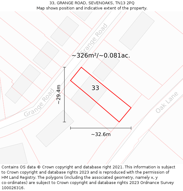 33, GRANGE ROAD, SEVENOAKS, TN13 2PQ: Plot and title map