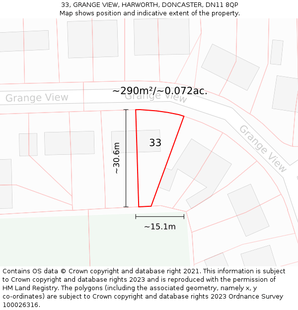 33, GRANGE VIEW, HARWORTH, DONCASTER, DN11 8QP: Plot and title map