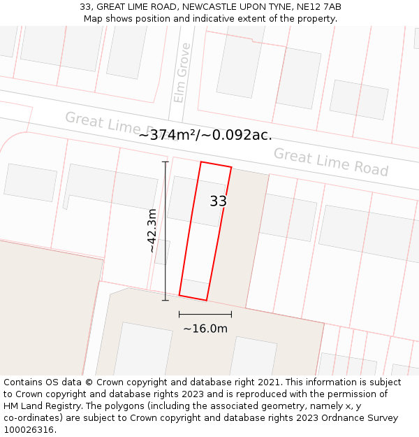 33, GREAT LIME ROAD, NEWCASTLE UPON TYNE, NE12 7AB: Plot and title map