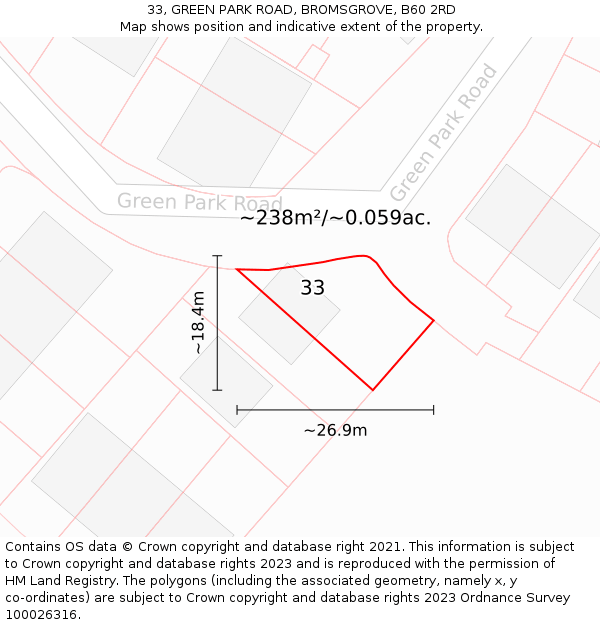 33, GREEN PARK ROAD, BROMSGROVE, B60 2RD: Plot and title map