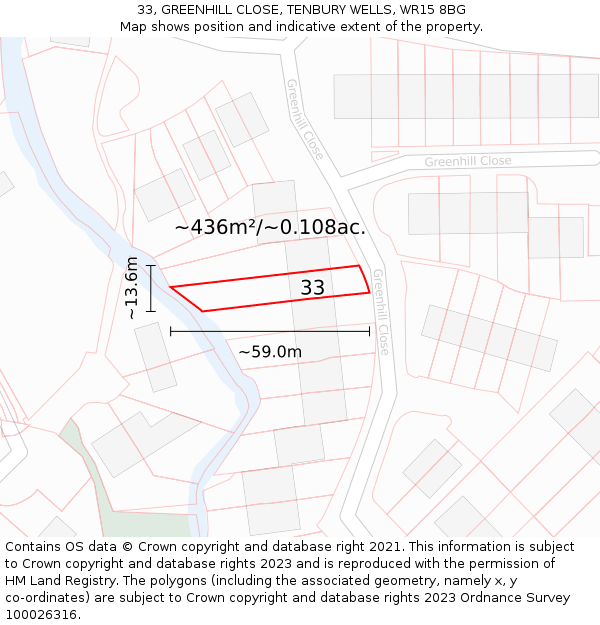 33, GREENHILL CLOSE, TENBURY WELLS, WR15 8BG: Plot and title map