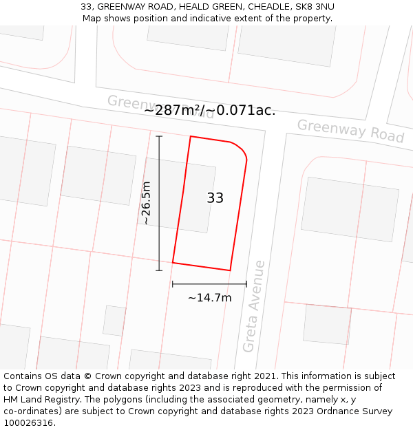 33, GREENWAY ROAD, HEALD GREEN, CHEADLE, SK8 3NU: Plot and title map