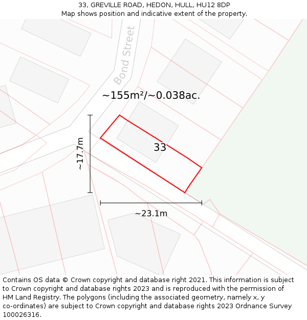 33, GREVILLE ROAD, HEDON, HULL, HU12 8DP: Plot and title map