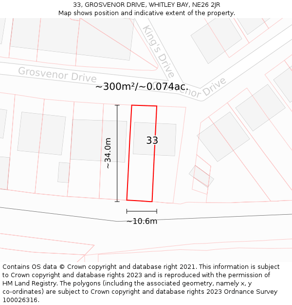 33, GROSVENOR DRIVE, WHITLEY BAY, NE26 2JR: Plot and title map