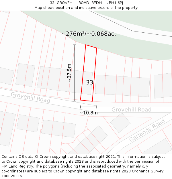 33, GROVEHILL ROAD, REDHILL, RH1 6PJ: Plot and title map