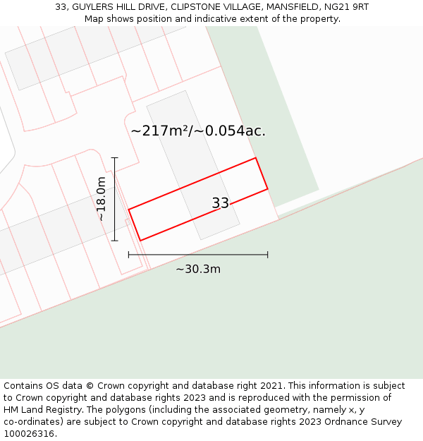 33, GUYLERS HILL DRIVE, CLIPSTONE VILLAGE, MANSFIELD, NG21 9RT: Plot and title map