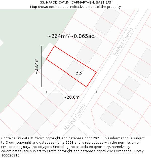 33, HAFOD CWNIN, CARMARTHEN, SA31 2AT: Plot and title map