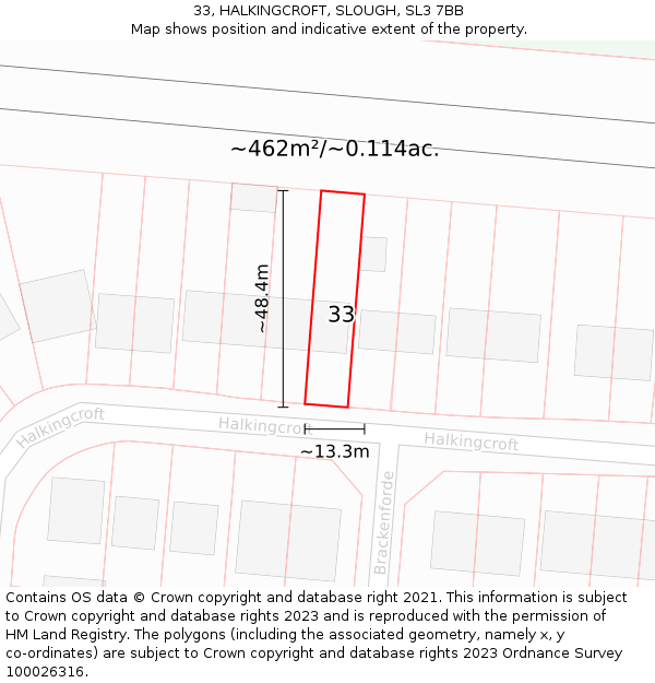 33, HALKINGCROFT, SLOUGH, SL3 7BB: Plot and title map