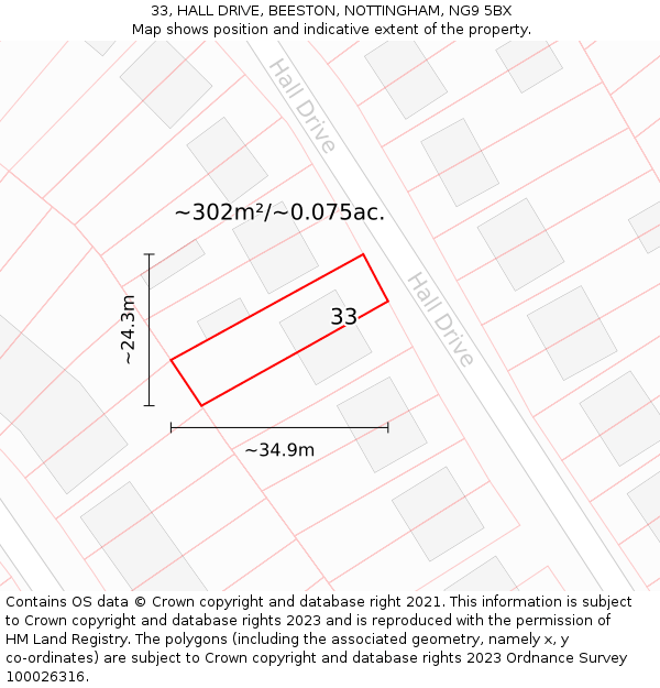 33, HALL DRIVE, BEESTON, NOTTINGHAM, NG9 5BX: Plot and title map