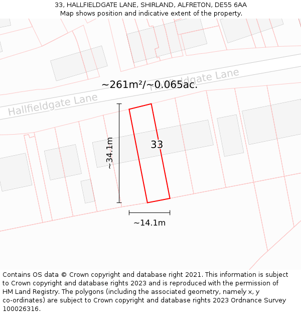 33, HALLFIELDGATE LANE, SHIRLAND, ALFRETON, DE55 6AA: Plot and title map