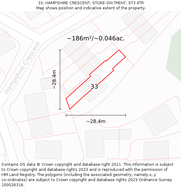 33, HAMPSHIRE CRESCENT, STOKE-ON-TRENT, ST3 4TR: Plot and title map