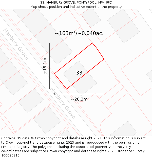 33, HANBURY GROVE, PONTYPOOL, NP4 6FD: Plot and title map