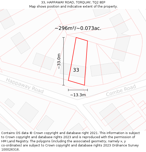 33, HAPPAWAY ROAD, TORQUAY, TQ2 8EP: Plot and title map