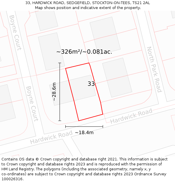 33, HARDWICK ROAD, SEDGEFIELD, STOCKTON-ON-TEES, TS21 2AL: Plot and title map