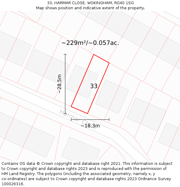 33, HARMAR CLOSE, WOKINGHAM, RG40 1SG: Plot and title map