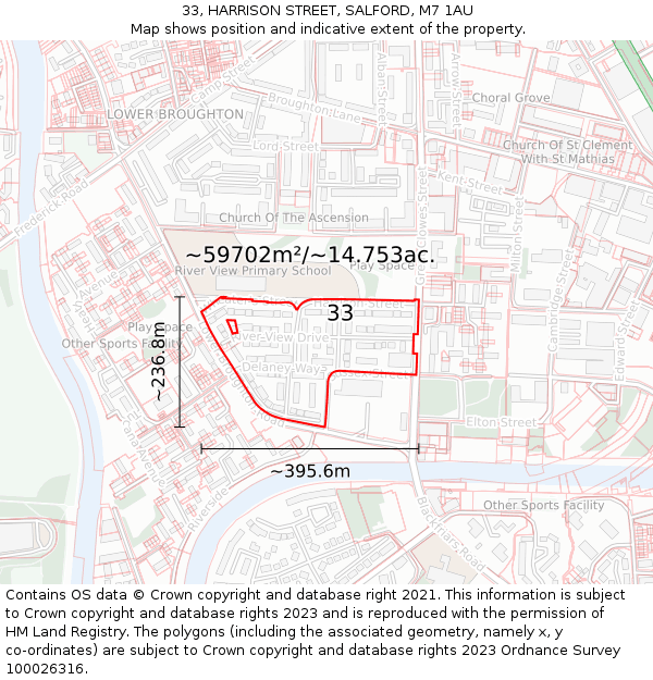 33, HARRISON STREET, SALFORD, M7 1AU: Plot and title map