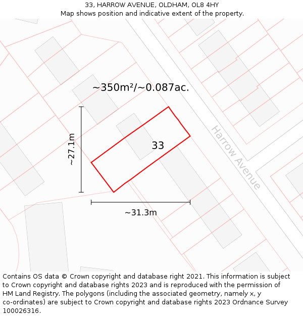 33, HARROW AVENUE, OLDHAM, OL8 4HY: Plot and title map