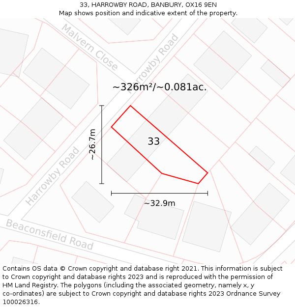 33, HARROWBY ROAD, BANBURY, OX16 9EN: Plot and title map