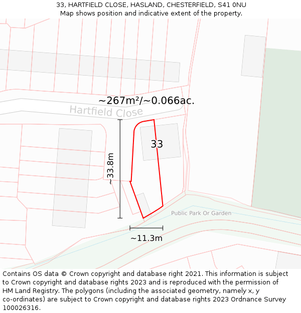 33, HARTFIELD CLOSE, HASLAND, CHESTERFIELD, S41 0NU: Plot and title map