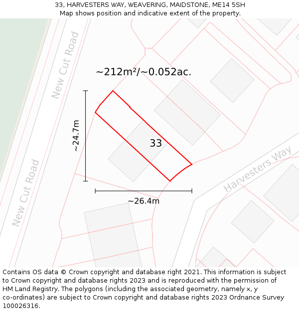 33, HARVESTERS WAY, WEAVERING, MAIDSTONE, ME14 5SH: Plot and title map