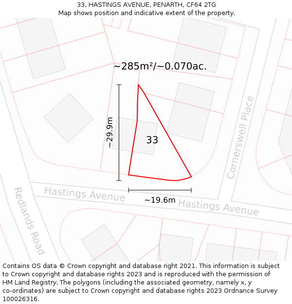 33, HASTINGS AVENUE, PENARTH, CF64 2TG: Plot and title map