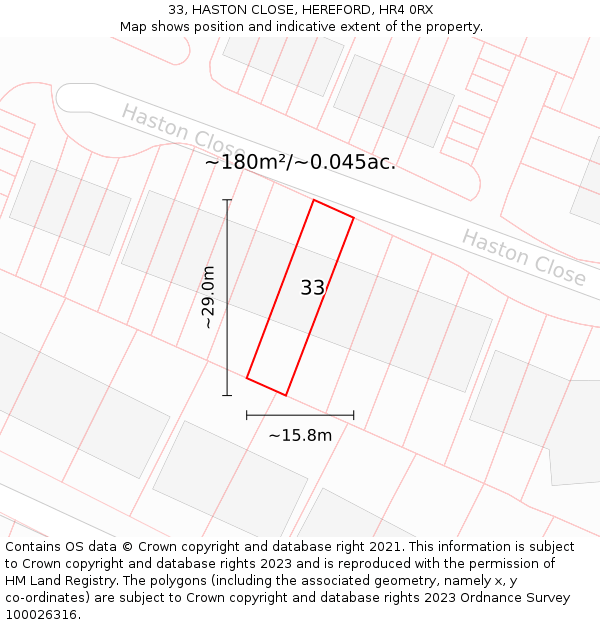 33, HASTON CLOSE, HEREFORD, HR4 0RX: Plot and title map