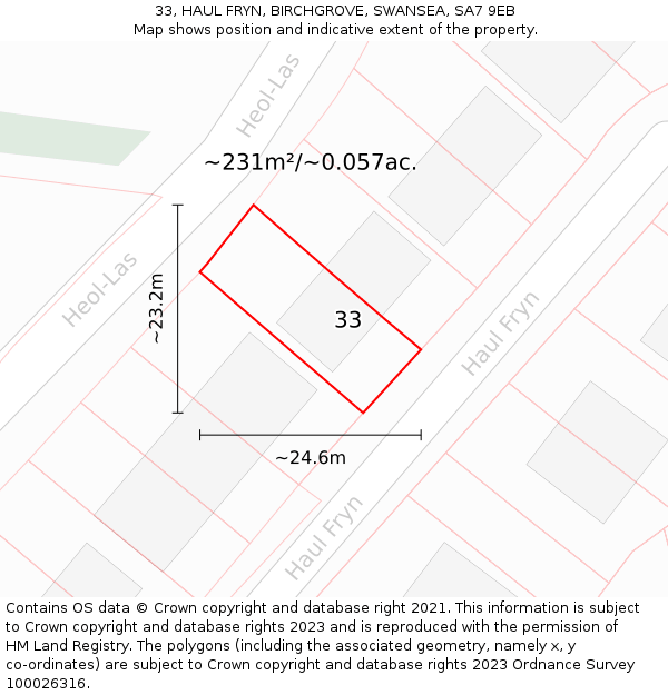 33, HAUL FRYN, BIRCHGROVE, SWANSEA, SA7 9EB: Plot and title map