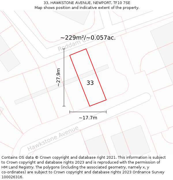 33, HAWKSTONE AVENUE, NEWPORT, TF10 7SE: Plot and title map