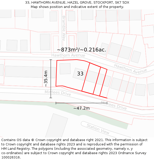 33, HAWTHORN AVENUE, HAZEL GROVE, STOCKPORT, SK7 5DX: Plot and title map