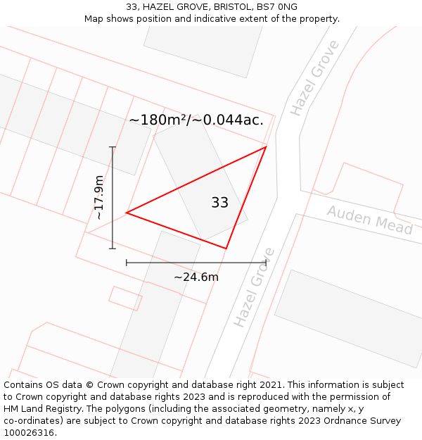 33, HAZEL GROVE, BRISTOL, BS7 0NG: Plot and title map