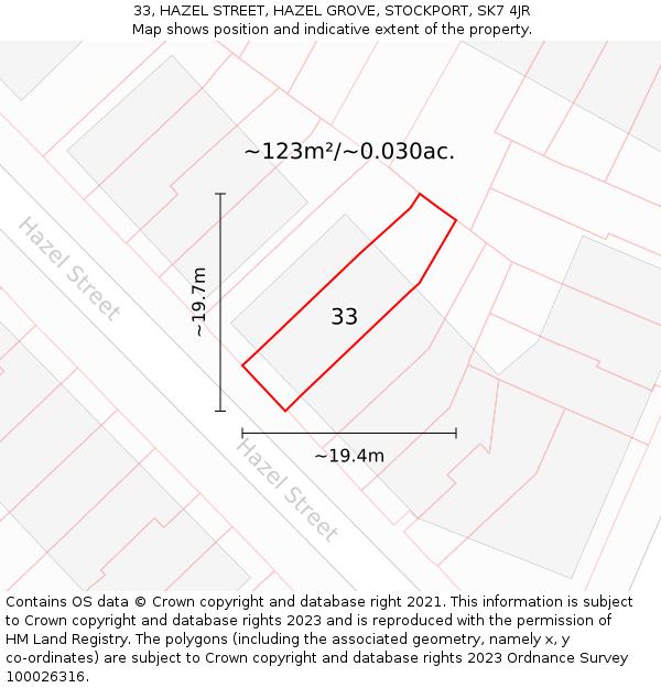 33, HAZEL STREET, HAZEL GROVE, STOCKPORT, SK7 4JR: Plot and title map