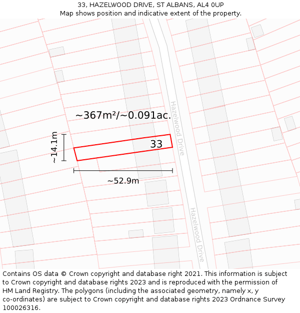 33, HAZELWOOD DRIVE, ST ALBANS, AL4 0UP: Plot and title map