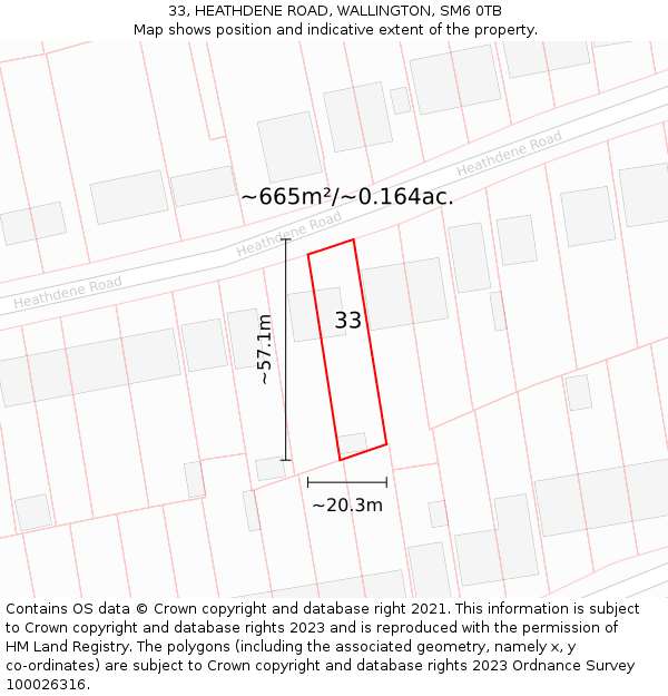 33, HEATHDENE ROAD, WALLINGTON, SM6 0TB: Plot and title map