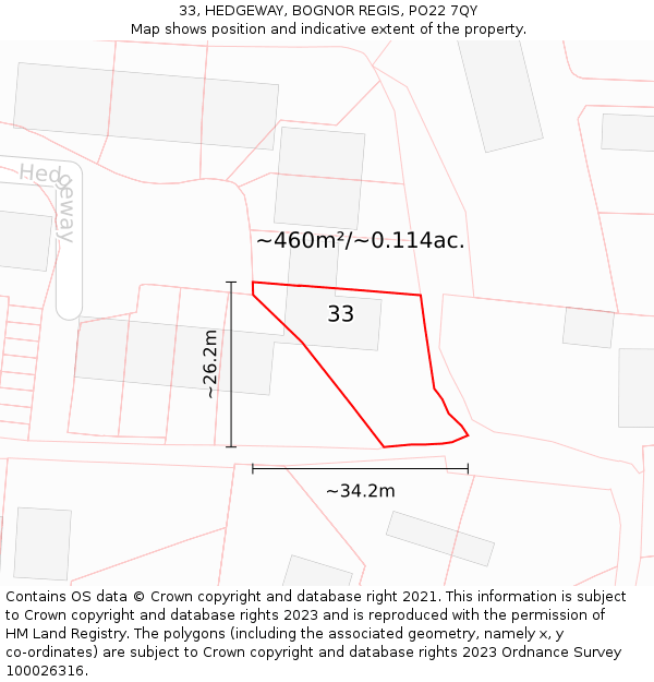 33, HEDGEWAY, BOGNOR REGIS, PO22 7QY: Plot and title map