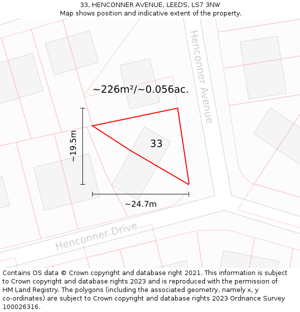 33, HENCONNER AVENUE, LEEDS, LS7 3NW: Plot and title map