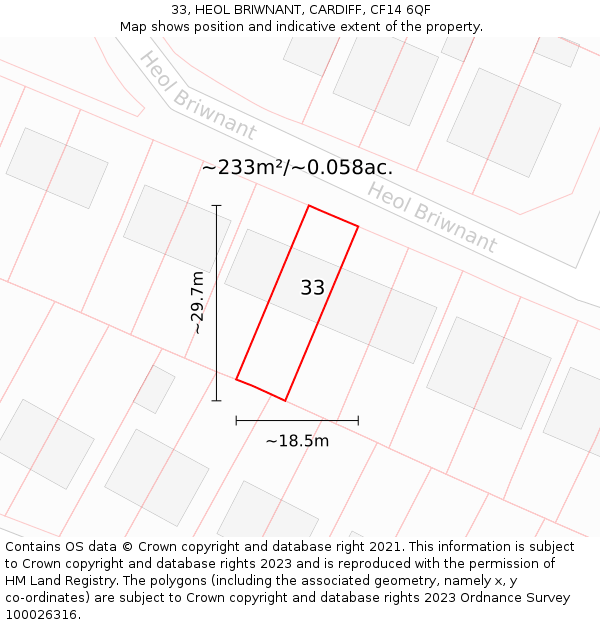 33, HEOL BRIWNANT, CARDIFF, CF14 6QF: Plot and title map