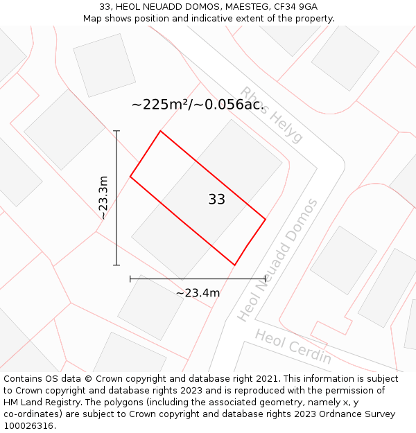 33, HEOL NEUADD DOMOS, MAESTEG, CF34 9GA: Plot and title map