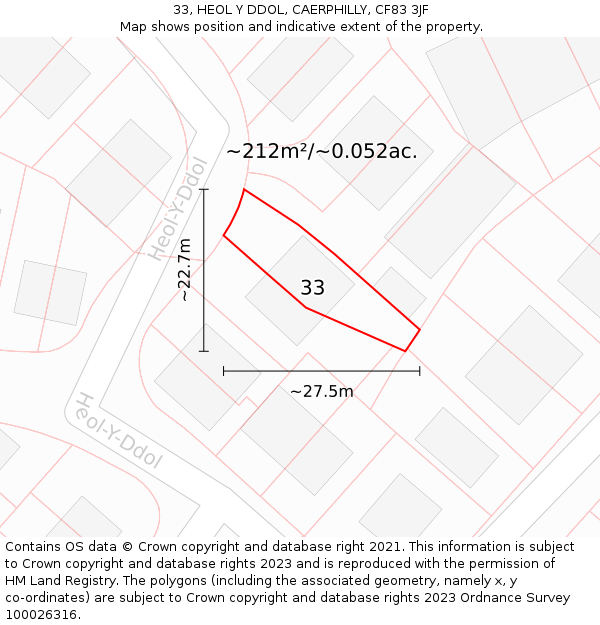 33, HEOL Y DDOL, CAERPHILLY, CF83 3JF: Plot and title map