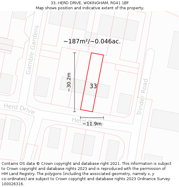 33, HERD DRIVE, WOKINGHAM, RG41 1BF: Plot and title map