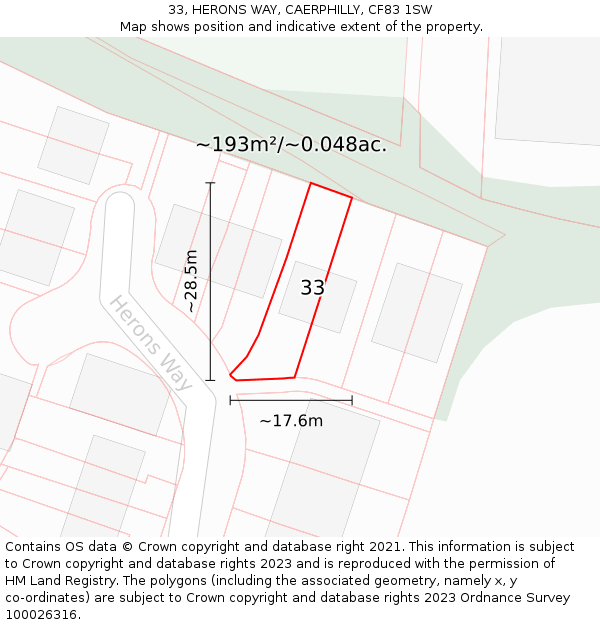 33, HERONS WAY, CAERPHILLY, CF83 1SW: Plot and title map