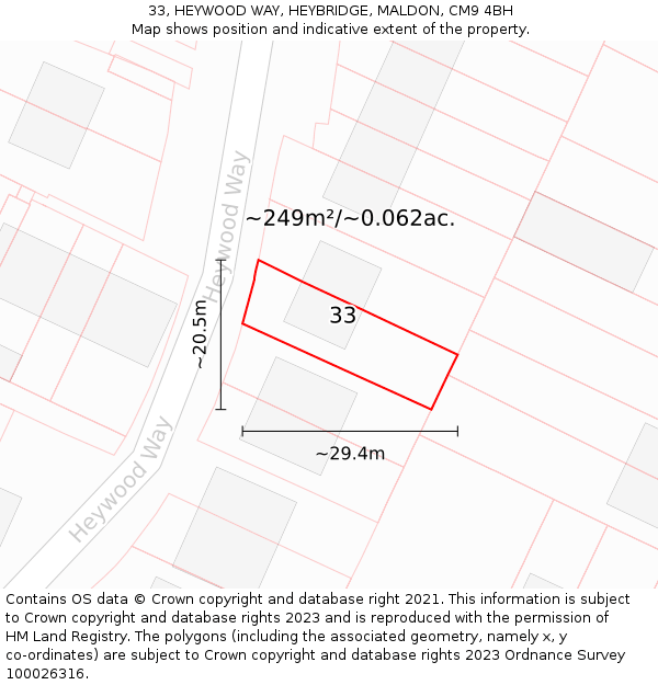 33, HEYWOOD WAY, HEYBRIDGE, MALDON, CM9 4BH: Plot and title map