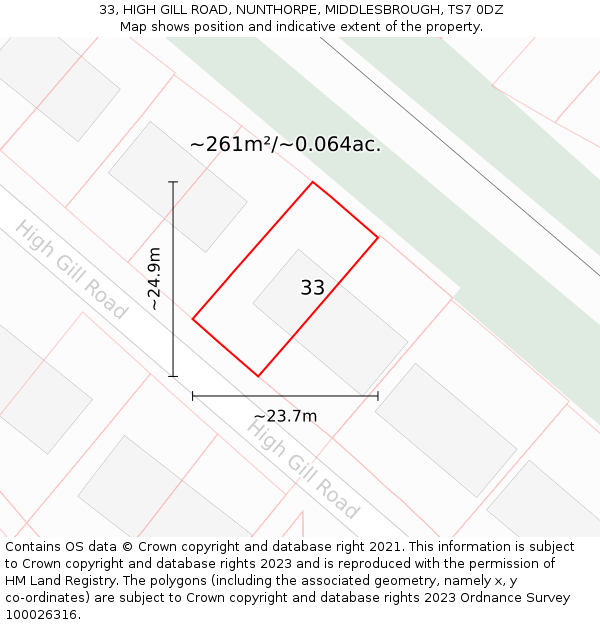 33, HIGH GILL ROAD, NUNTHORPE, MIDDLESBROUGH, TS7 0DZ: Plot and title map