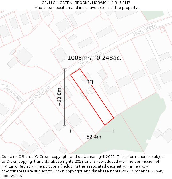 33, HIGH GREEN, BROOKE, NORWICH, NR15 1HR: Plot and title map