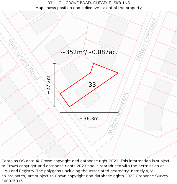 33, HIGH GROVE ROAD, CHEADLE, SK8 1NS: Plot and title map