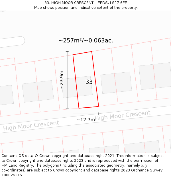 33, HIGH MOOR CRESCENT, LEEDS, LS17 6EE: Plot and title map