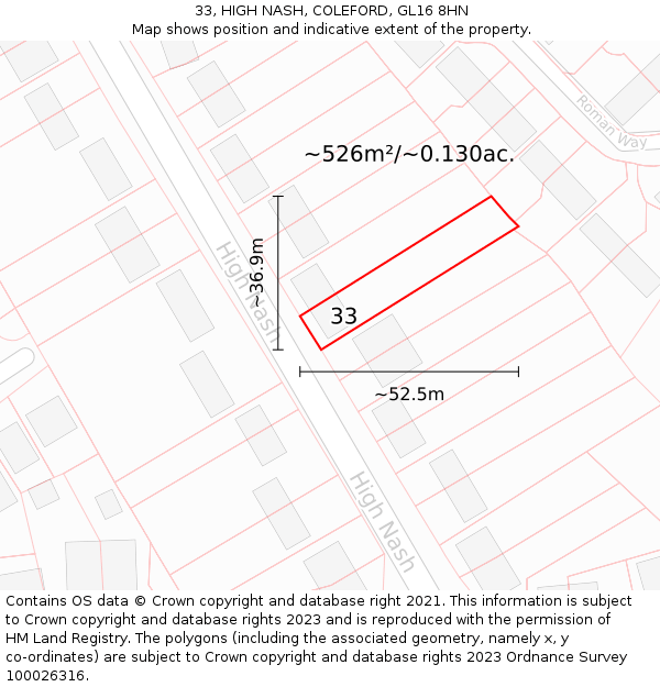 33, HIGH NASH, COLEFORD, GL16 8HN: Plot and title map