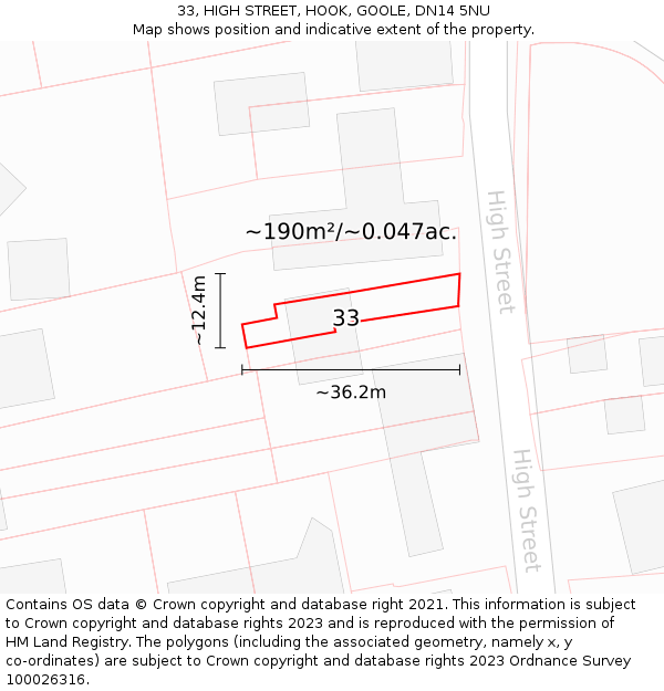 33, HIGH STREET, HOOK, GOOLE, DN14 5NU: Plot and title map