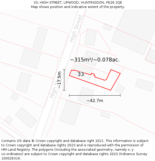 33, HIGH STREET, UPWOOD, HUNTINGDON, PE26 2QE: Plot and title map