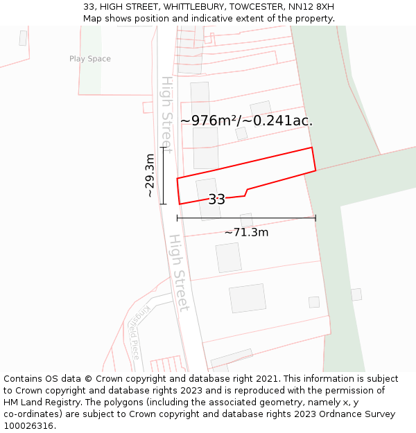 33, HIGH STREET, WHITTLEBURY, TOWCESTER, NN12 8XH: Plot and title map