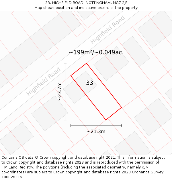 33, HIGHFIELD ROAD, NOTTINGHAM, NG7 2JE: Plot and title map